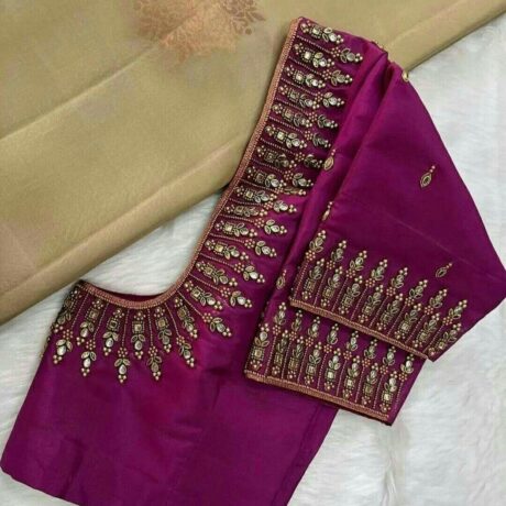 Aari Work in Mejantha color blouse