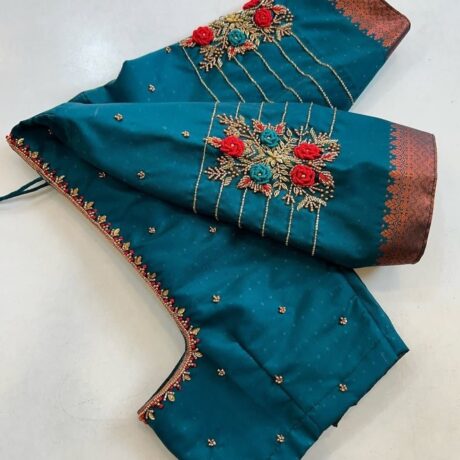 Aari Work in Peacock Blue