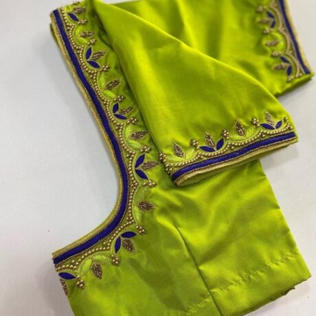 Lime Green Silk Blouse with Royal Aari Embroidery